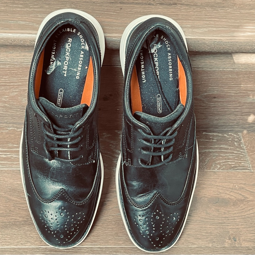ROCKPORT MEN’S KESSLER LEATHER CASUAL DRESS OXFORD SHOES BLACK WINGTIP SIZE 8